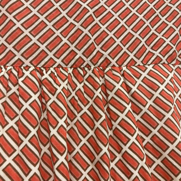 Banana Republic Factory Voile Mini Dress Size L Shirred Waist Orange Geo Print - Picture 12 of 16